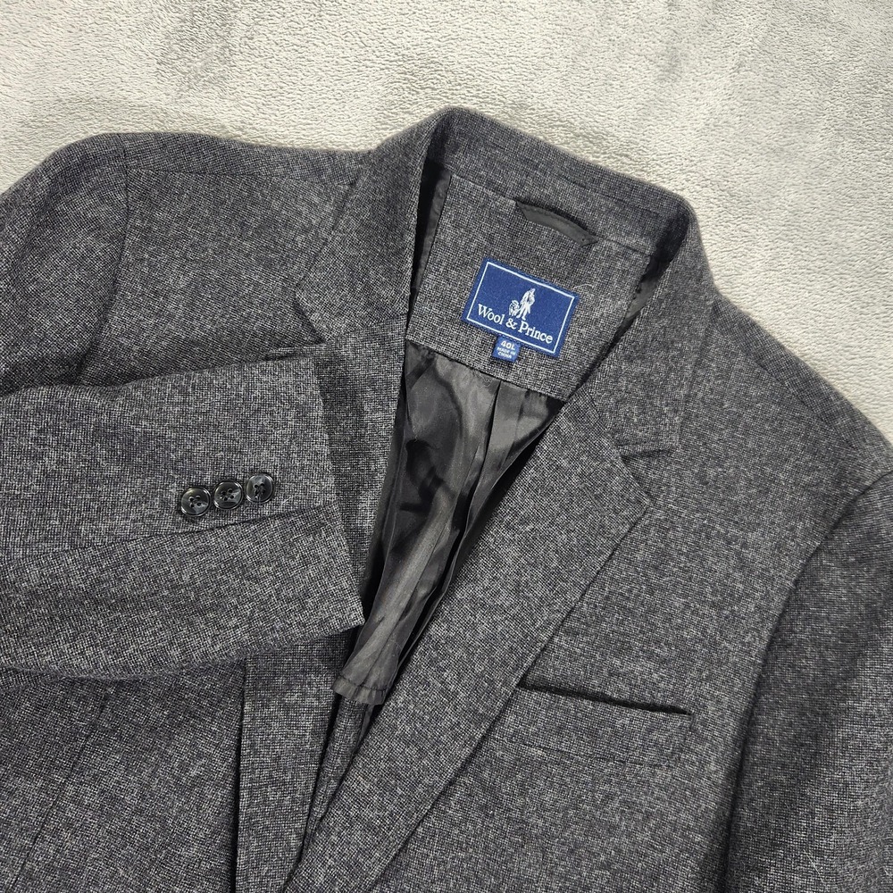 Wool & Prince‎ Sport Coat Mens 40L Gray Wool Nylon Tollegno 1900 Italian Fabric